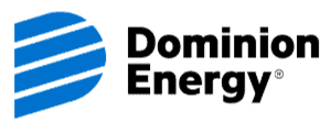Dominion Energy logo with blue stripes forming a "D" shape next to the company name in black text.