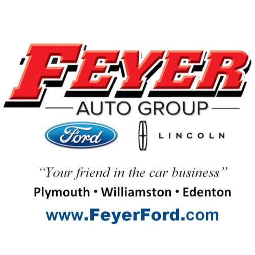 Feyer Auto Group logo with Ford and Lincoln logos and dealership locations in North Carolina.
