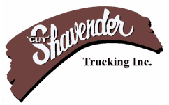 Logo for "Guy Shavender Trucking Inc." with stylized text on a brown, curved background.