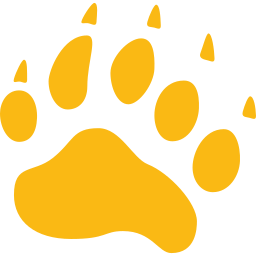 Yellow animal paw print with five toes on a white background.