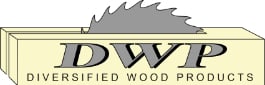 Logo with a circular saw blade above "DWP" and "Diversified Wood Products" written below.