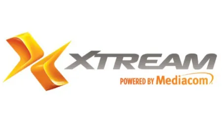 Xtream logo with orange and yellow "X" and the text "Xtream powered by Mediacom" on a white background.